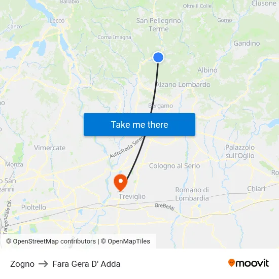 Zogno to Fara Gera D' Adda map