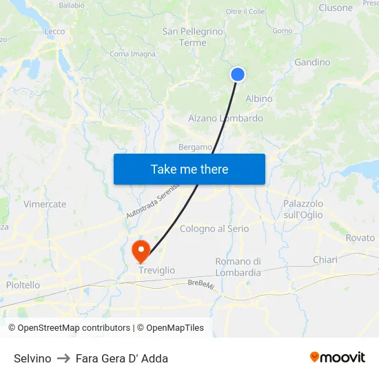 Selvino to Fara Gera D' Adda map