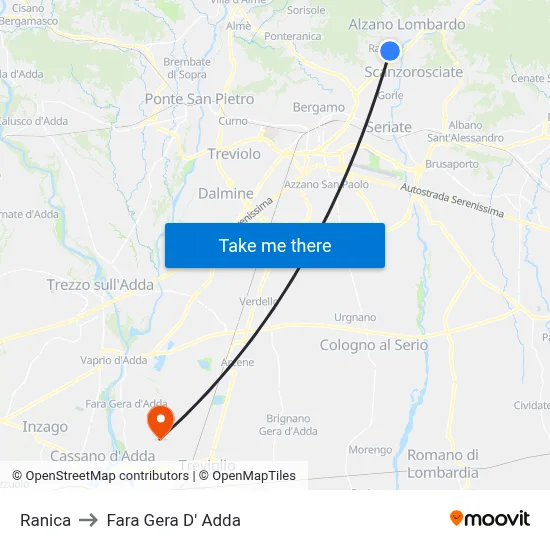 Ranica to Fara Gera D' Adda map