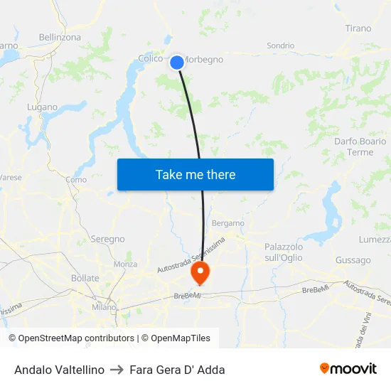 Andalo Valtellino to Fara Gera D' Adda map