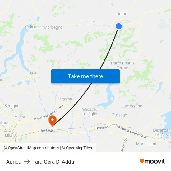 Aprica to Fara Gera D' Adda map