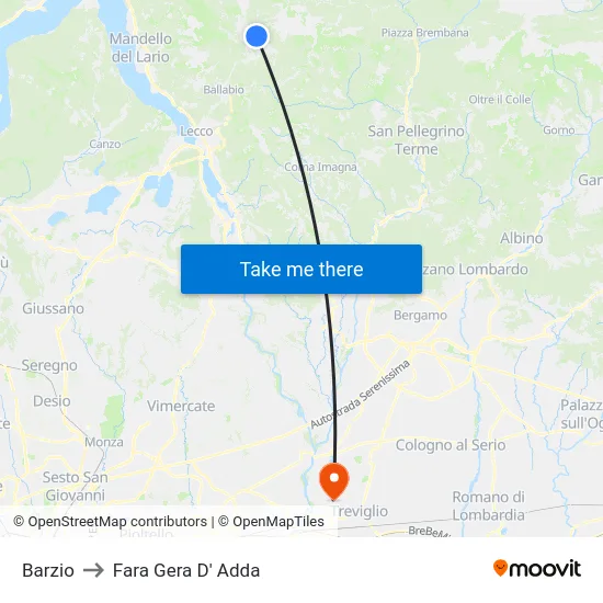 Barzio to Fara Gera D' Adda map