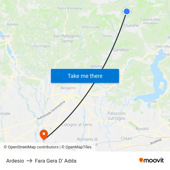 Ardesio to Fara Gera D' Adda map
