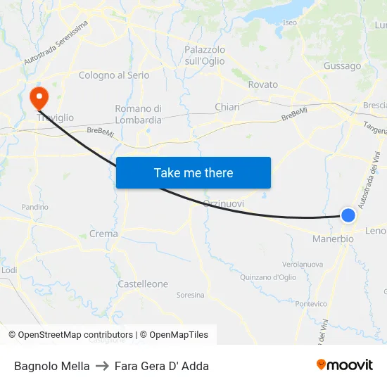Bagnolo Mella to Fara Gera D' Adda map