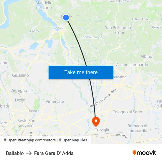 Ballabio to Fara Gera D' Adda map