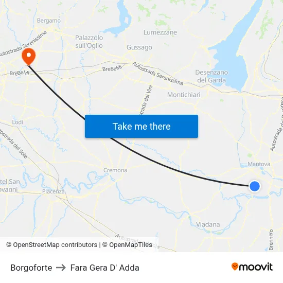 Borgoforte to Fara Gera D' Adda map