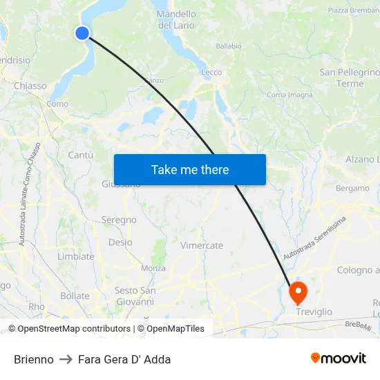 Brienno to Fara Gera D' Adda map