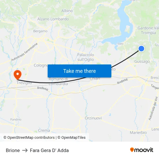 Brione to Fara Gera D' Adda map
