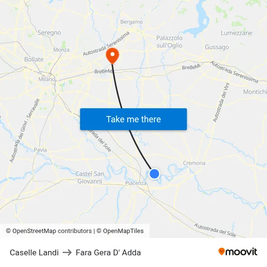 Caselle Landi to Fara Gera D' Adda map