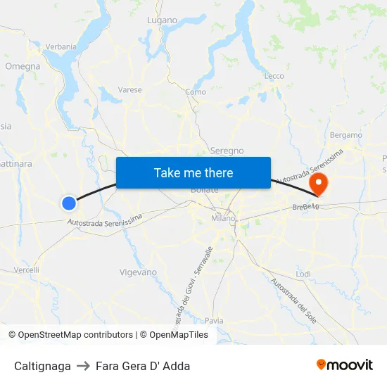 Caltignaga to Fara Gera D' Adda map