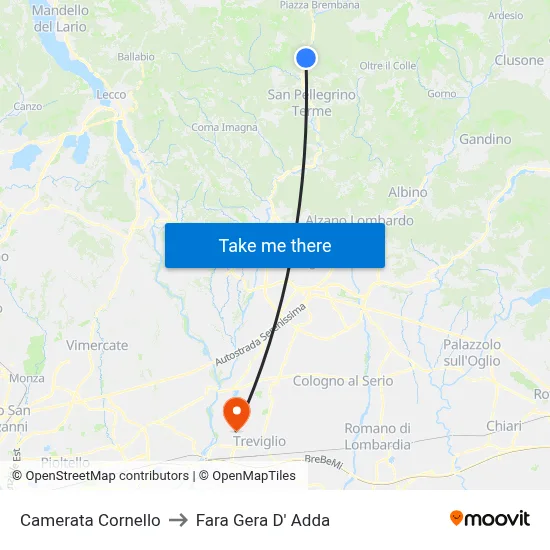 Camerata Cornello to Fara Gera D' Adda map