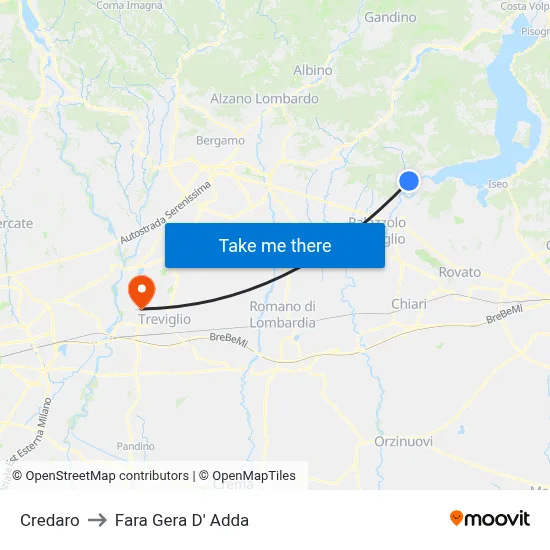 Credaro to Fara Gera D' Adda map