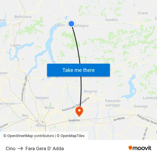Cino to Fara Gera D' Adda map
