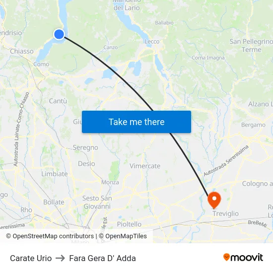 Carate Urio to Fara Gera D' Adda map