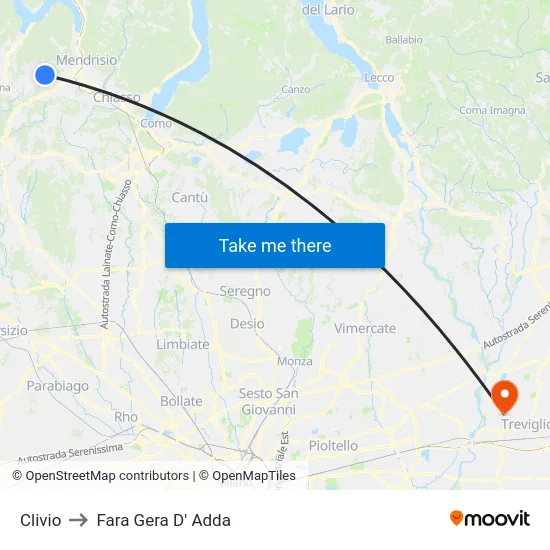 Clivio to Fara Gera D' Adda map