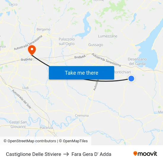 Castiglione Delle Stiviere to Fara Gera D' Adda map