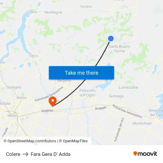 Colere to Fara Gera D' Adda map