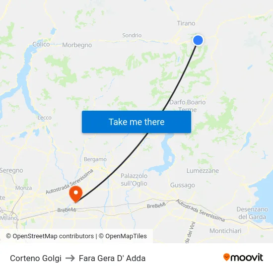 Corteno Golgi to Fara Gera D' Adda map