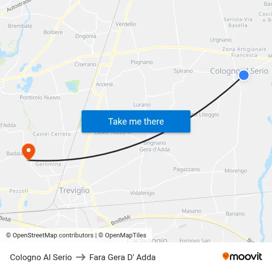 Cologno Al Serio to Fara Gera D' Adda map