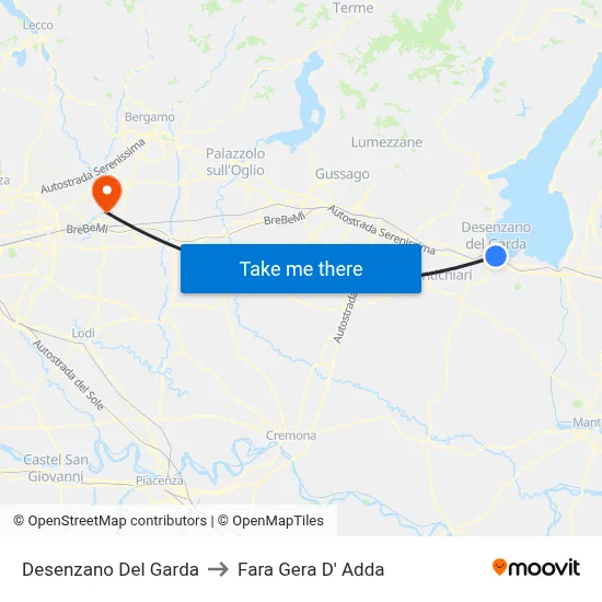 Desenzano del Garda to Fara Gera D' Adda map