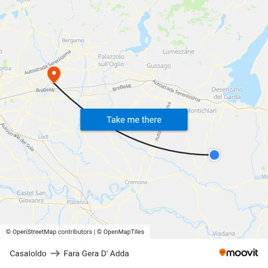 Casaloldo to Fara Gera D' Adda map