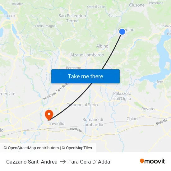 Cazzano Sant' Andrea to Fara Gera D' Adda map