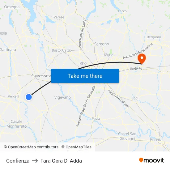 Confienza to Fara Gera D' Adda map