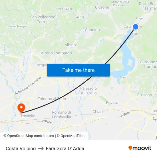 Costa Volpino to Fara Gera D' Adda map