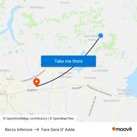 Berzo Inferiore to Fara Gera D' Adda map