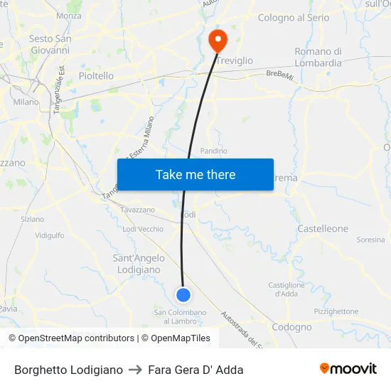 Borghetto Lodigiano to Fara Gera D' Adda map