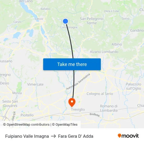 Fuipiano Valle Imagna to Fara Gera D' Adda map