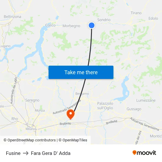 Fusine to Fara Gera D' Adda map