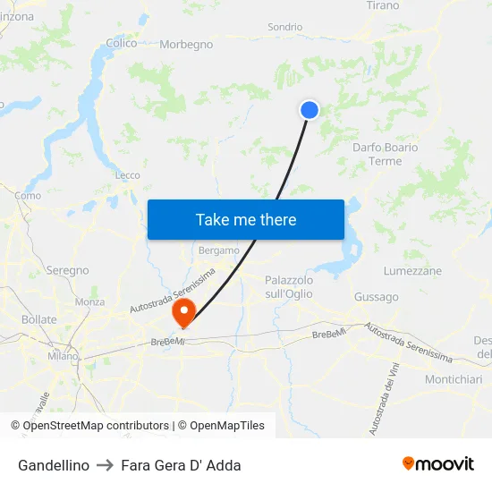 Gandellino to Fara Gera D' Adda map