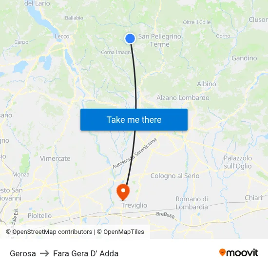 Gerosa to Fara Gera D' Adda map