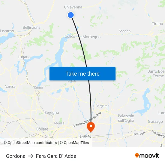 Gordona to Fara Gera D' Adda map
