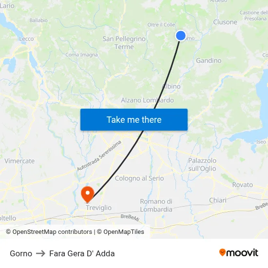 Gorno to Fara Gera D' Adda map