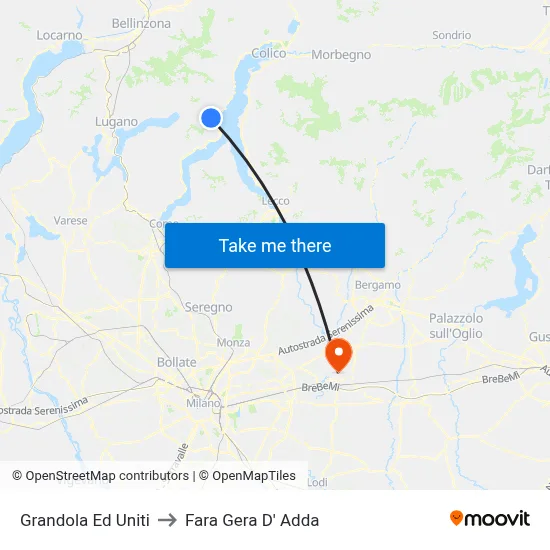 Grandola Ed Uniti to Fara Gera D' Adda map