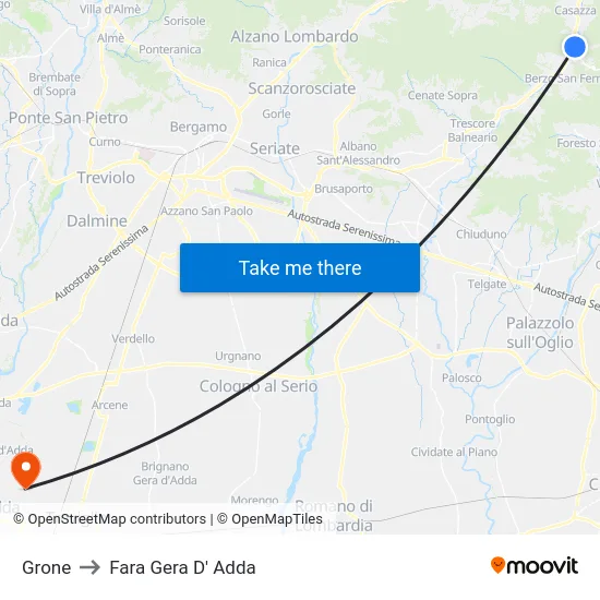 Grone to Fara Gera D' Adda map