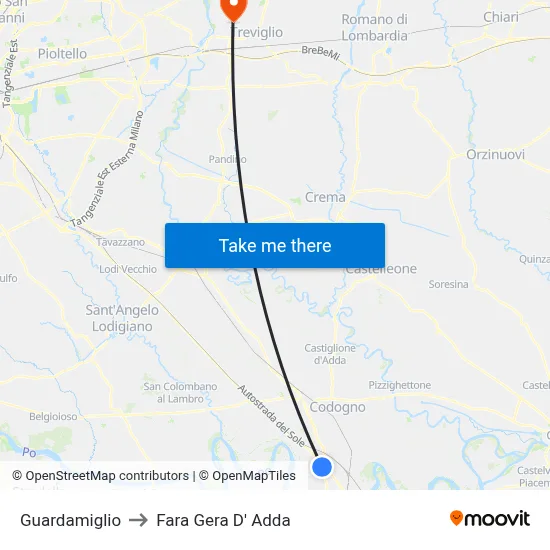 Guardamiglio to Fara Gera D' Adda map