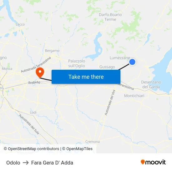 Odolo to Fara Gera D' Adda map