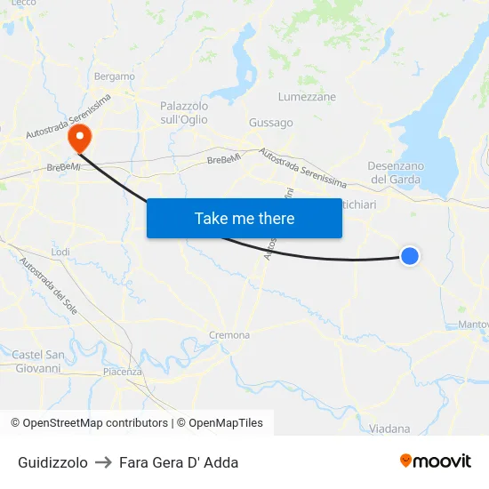 Guidizzolo to Fara Gera D' Adda map