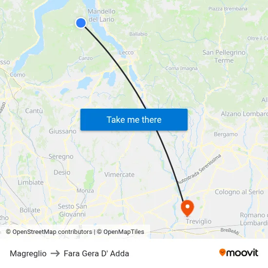 Magreglio to Fara Gera D' Adda map