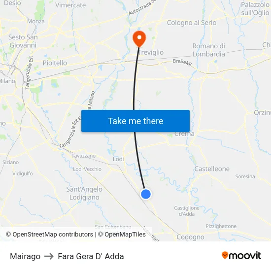 Mairago to Fara Gera D' Adda map