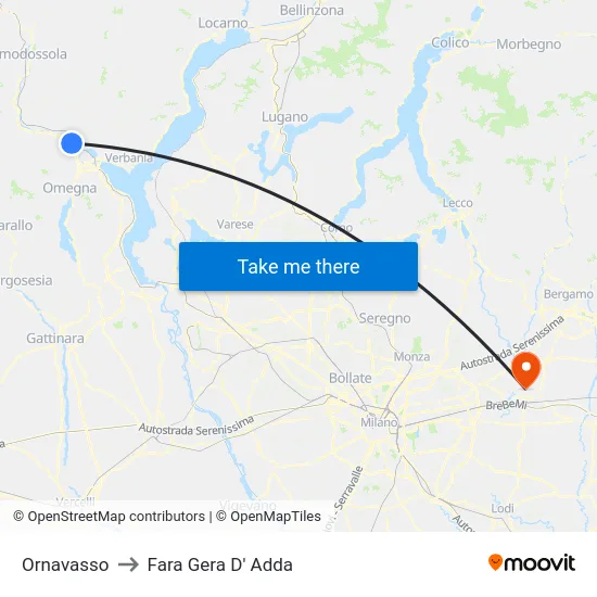 Ornavasso to Fara Gera D' Adda map