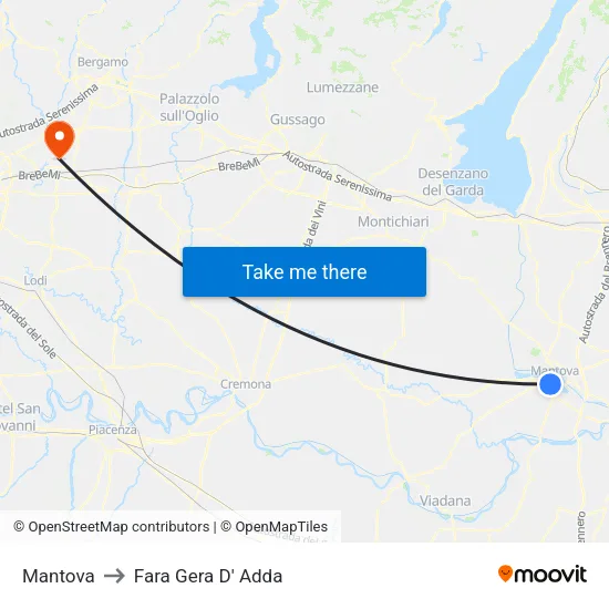 Mantova to Fara Gera D' Adda map