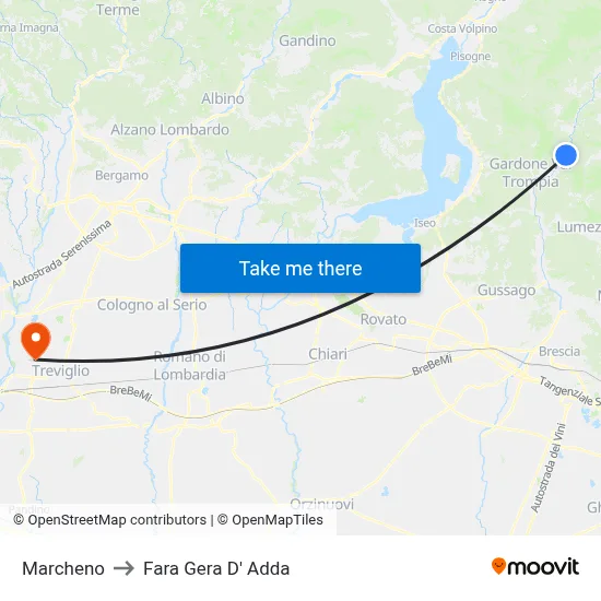 Marcheno to Fara Gera D' Adda map