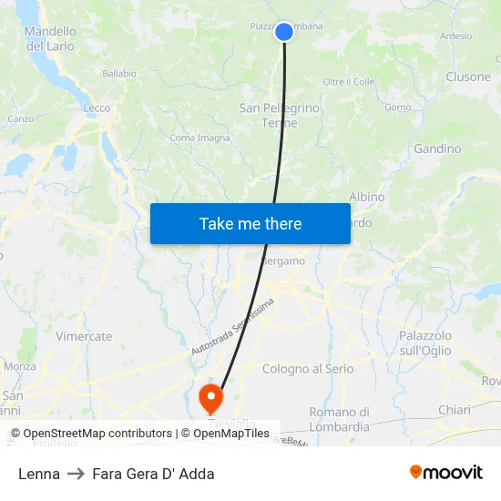 Lenna to Fara Gera D' Adda map