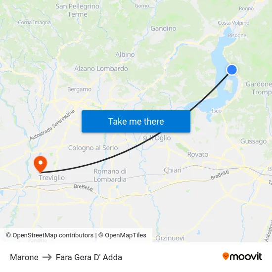 Marone to Fara Gera D' Adda map