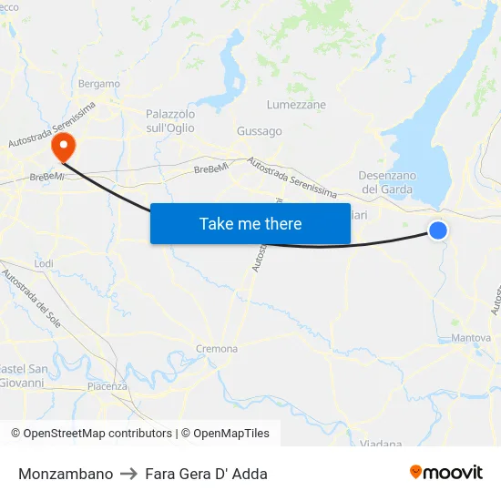 Monzambano to Fara Gera D' Adda map