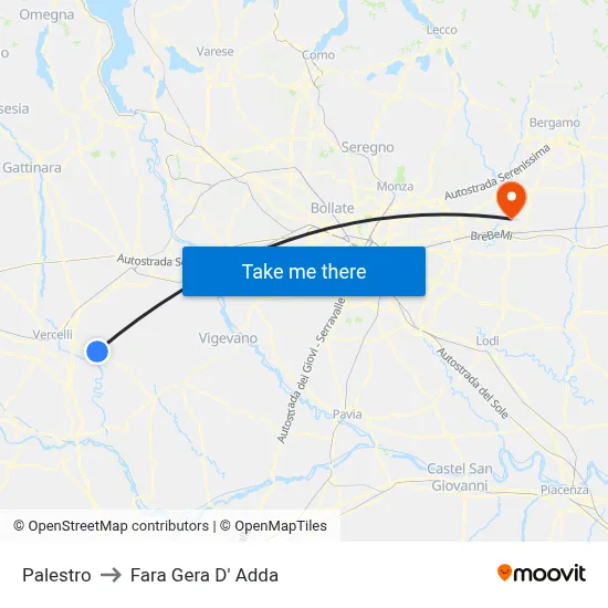 Palestro to Fara Gera D' Adda map